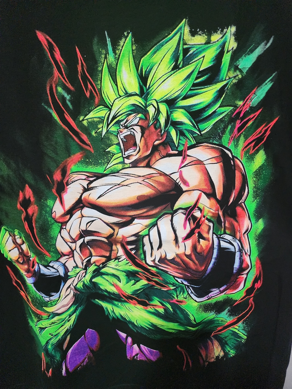 Dragon Ball Z Broly Inspired Men's Black UV Graphic T-Shirt Green Anime Warrior - Picture 2 of 8